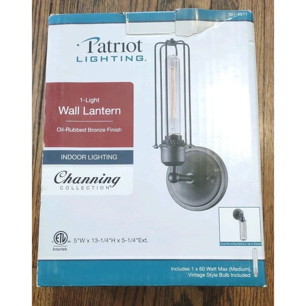Patriot Lighting Channing 1-Light Wall Lantern Oil-Rubbed Bronze 351-6911 NIB